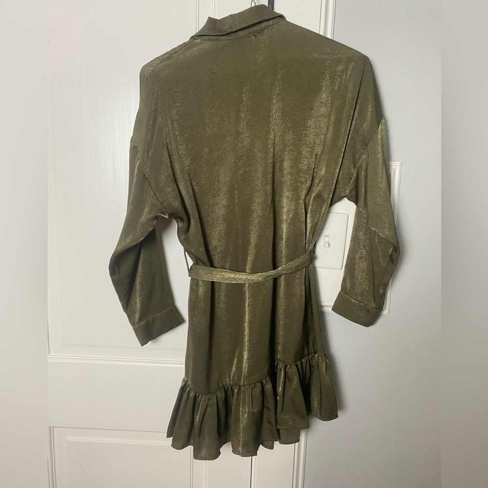 Zara Size M Army Green Metallic Dress